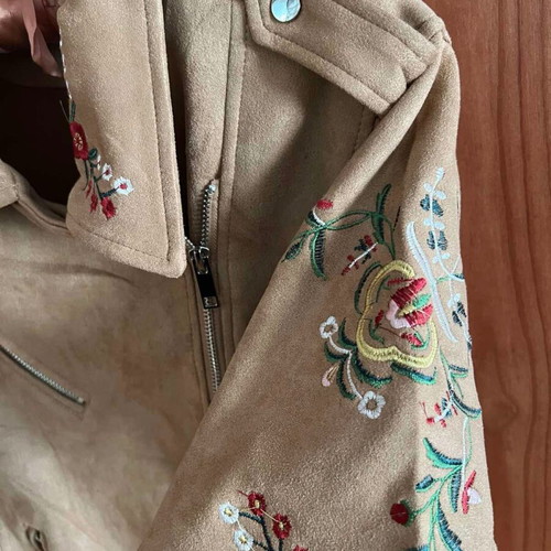 Biker jacket new, vegan suede with embroidery, size S-M