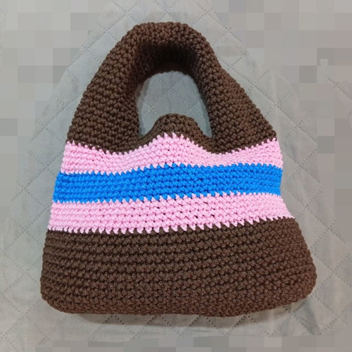 Handmade knitted handbag brown and pink