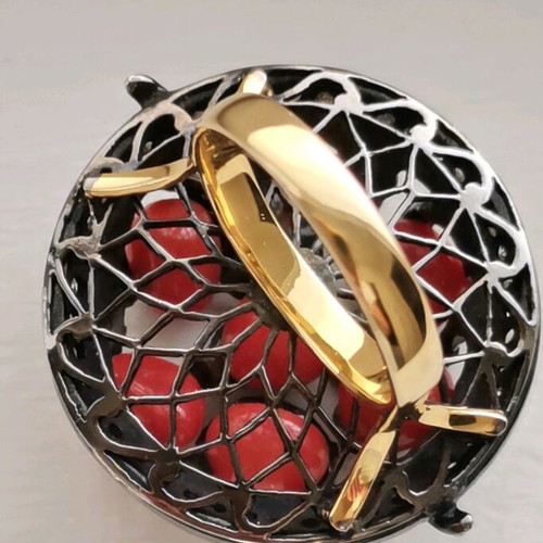 Galerie Tsangarakis 18K gold ring with snakes, diamonds, emeralds & corals