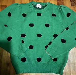 Compañía Fantástica Γυναικείο μακρυμάνικο πουλόβερ πράσινο με μαύρα πουά Large