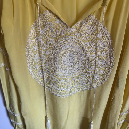 Tashia London Boho Silk Blouse M Like New, Yellow with Embroidery