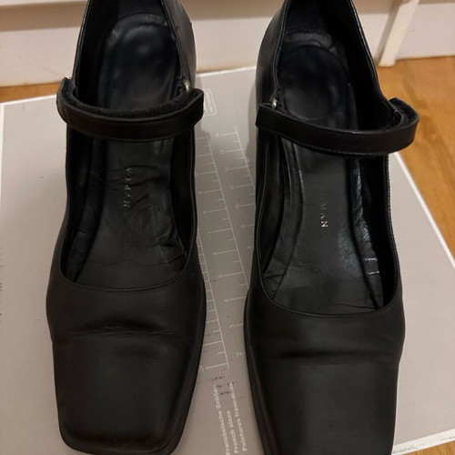 Moccasins high with square toe used, black, size 36