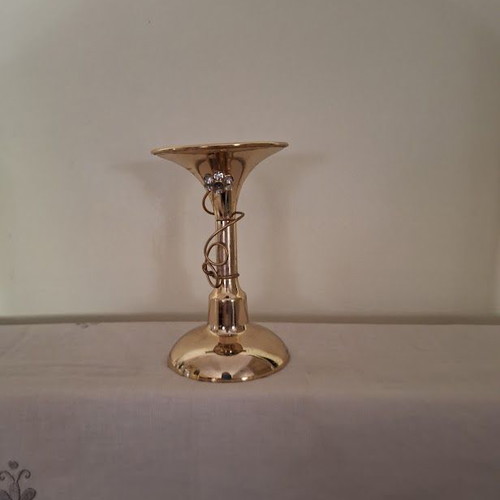 Metal Gold Plated Candleholder 24k with Flower Design and Crystals like new