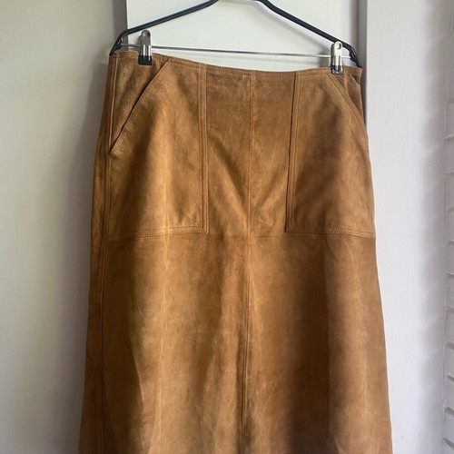 H&M suede midi skirt, camel color, A-line with pockets