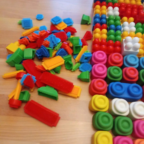 Soft children's blocks used, plastic blocks and plastic wedges