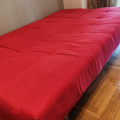 SATO sofa bed like new, red with silver legs
