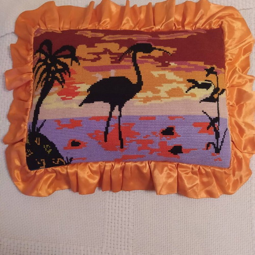 Pillow with handmade cross-stitch design like new
