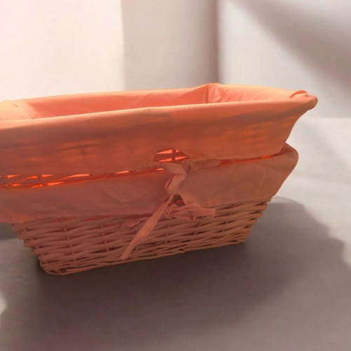 Set of 2 Pink Wicker Baskets with Fabric Lining