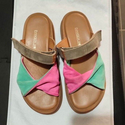 Evangelia Drosi sandals size 38, pink and green