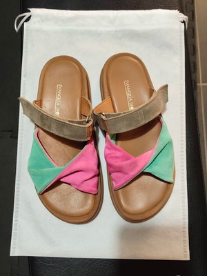 Evangelia Drosi sandals size 38, pink and green