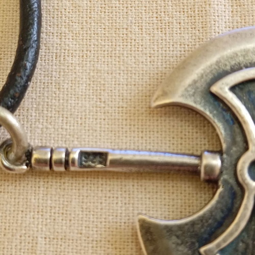 Silver pendant double axe 925 on leather cord, like new
