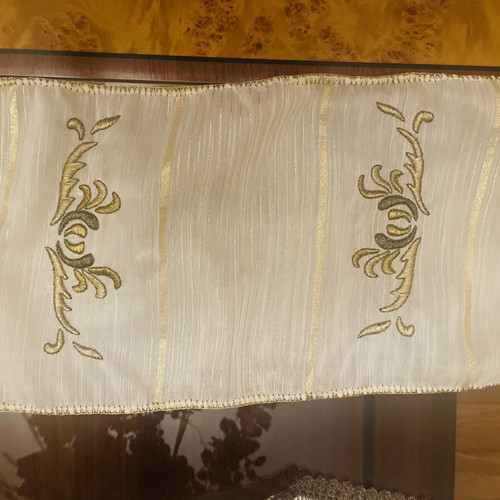 Small handmade embroidered table runner with lace, like new