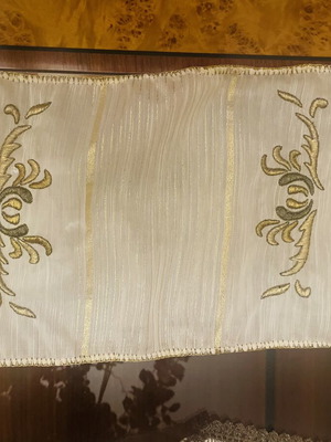 Small handmade embroidered table runner with lace, like new