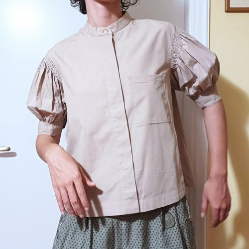 COS beige minimal shirt new, boxy fit with puffed sleeves