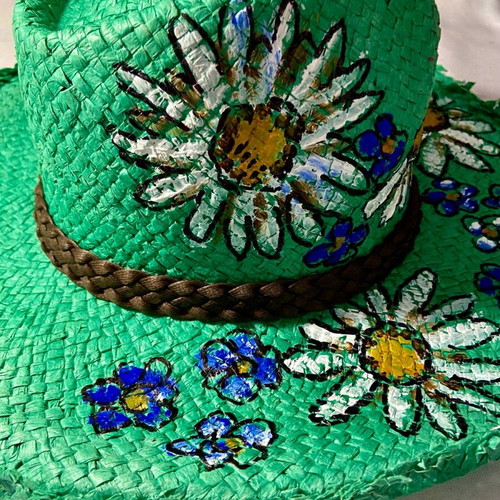 Women's straw hat hand painted, new, size 54