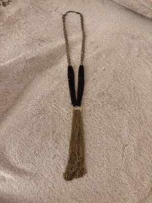 Boho Chic Long Necklace with Black Chains and Bronze Tassel new