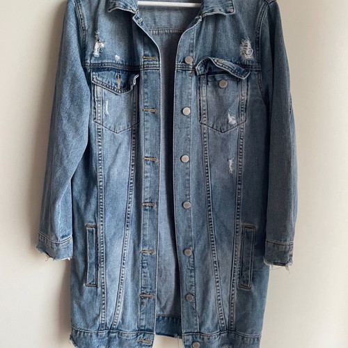 Long denim jacket distressed style size M
