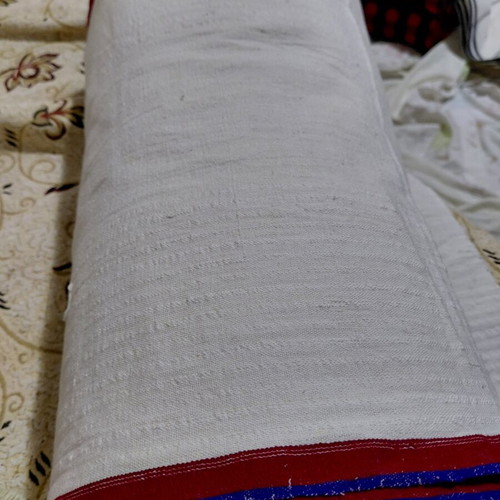 Traditional Argaleiou Fabric new, white with red-blue stripes