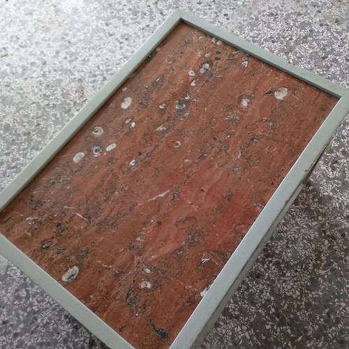 Coffee table gray lacquer with red Epidavros marble used with fossils
