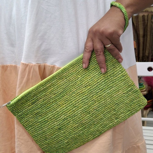 Clutch handmade crochet from natural fibers, new, green
