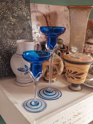 Handmade glass candlesticks with spiral base like new