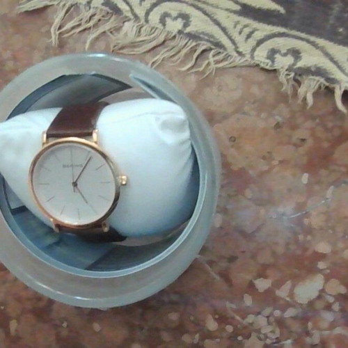 Bering Classic watch, polished rose gold, brown leather strap