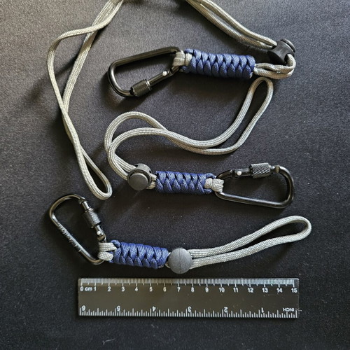 Keychains with straps, set of 3, grey and blue