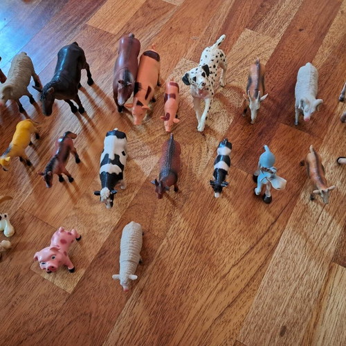 Plastic farm and wild animal figures used