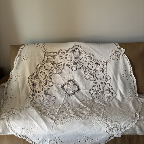 Traditional handmade crochet table linens, 75 pieces, vintage