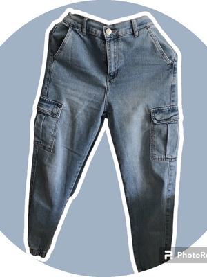 Cargo jeans μπλε σαν καινούργιο με λάστιχο στο κάτω μέρος, μέγεθος S