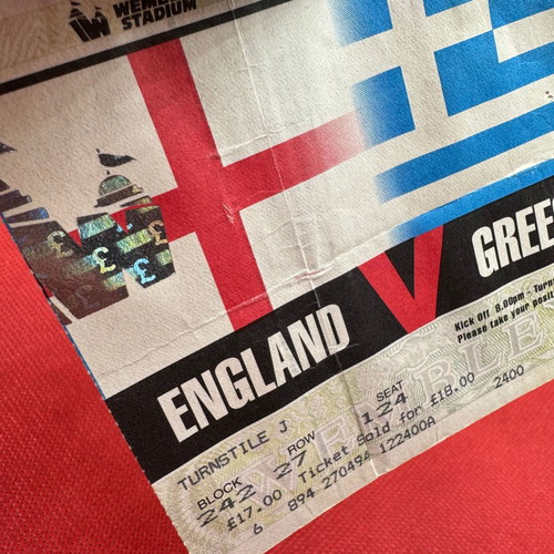 England - Greece 1994 Friendly World Cup Preparation Ticket at Wembley used