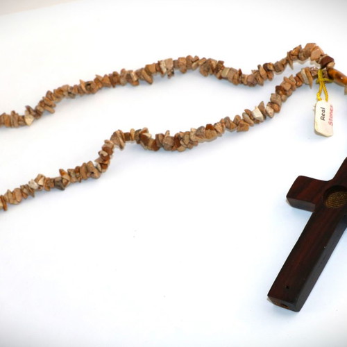 Wooden cross necklace pendant new with semi-precious stones