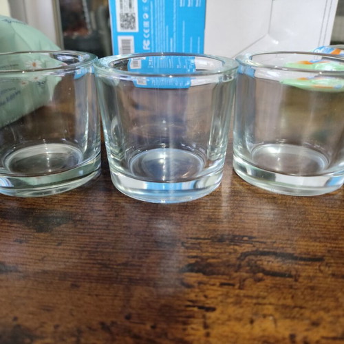 Set of three glass votive candle holders new