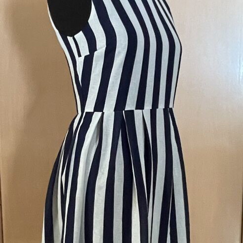 Striped cocktail dress, white and blue, size S