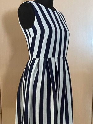 Striped cocktail dress, white and blue, size S