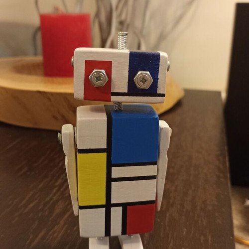 Robot handmade decoration inspired by Piet Mondrian, like new