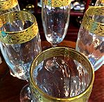  Vintage Ιταλικό  σετ 6 τμχ. Κολονάτα ψηλά Ποτήρια  (Σαμπάνιας) με χρυσή πατίνα… Υπάρχουν και χαμηλά Ουίσκι για σετ ..Αμεταχείριστα στο κουτί τους!