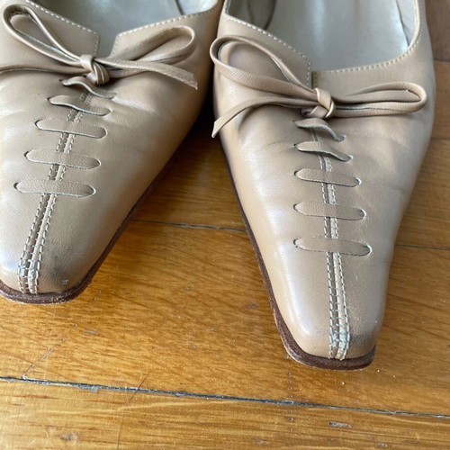 Leather shoes used, beige, size 37, vintage Greek production