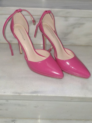 Diamantique fuchsia heels with ankle tie like new