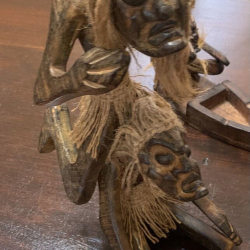 Wooden native figures set of 6 used with rope hair and ashtrays
