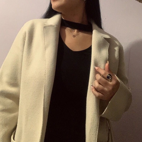 Women's long beige coat Large like new with belt Terranova