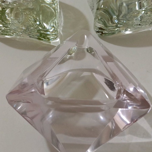Crystal candlesticks used, set of 3 pieces Costa Boda and Geometria