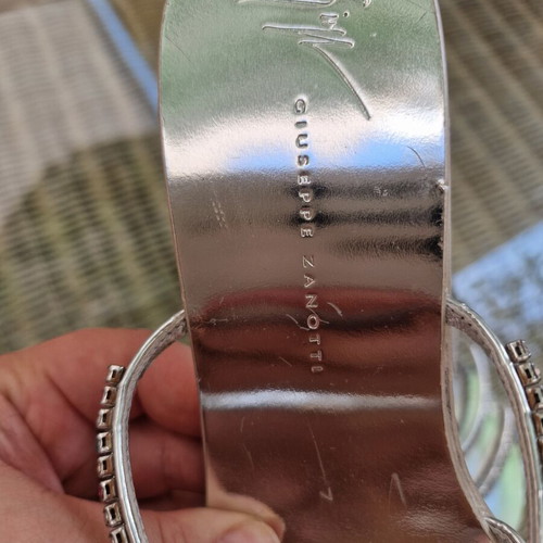 Giuseppe Zanotti heeled sandals like new, silver leather with crystals, size 37