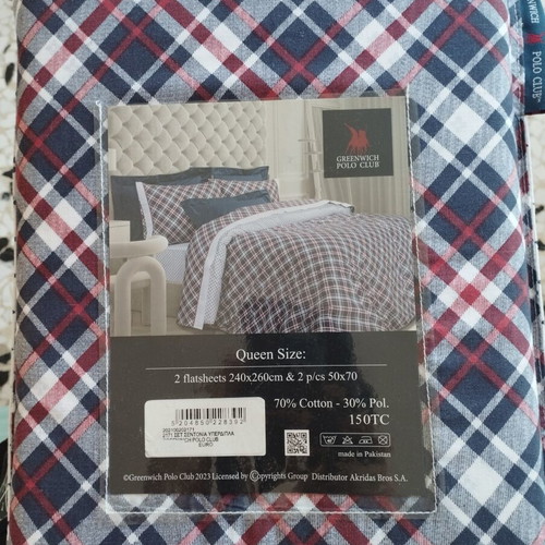 Greenwich Polo Club double bed sheet set, cotton-polyester, plaid