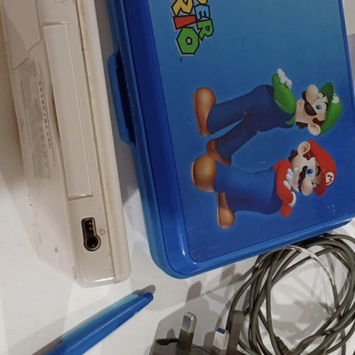 Nintendo DS Lite White used with Super Mario case and charger