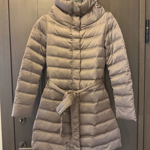 Women's long down jacket with belt like new, beige
