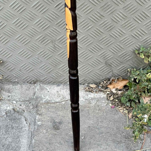 Handmade wooden cane with horse head used, carved artistic detail