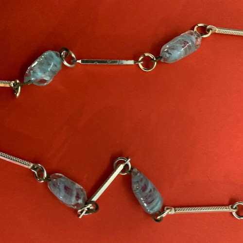 Necklace with beads and metal links blue with gold, like new