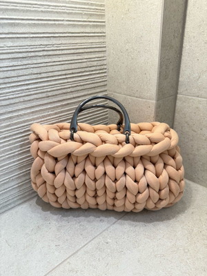 Handmade beige handbag new with metal handles