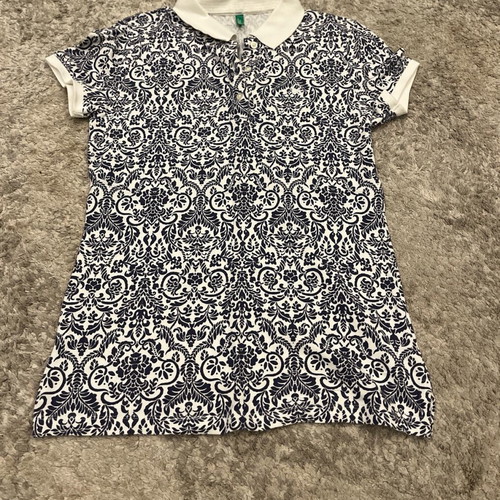 United Colors of Benetton Baroque Polo Shirt Small like new, blue and white